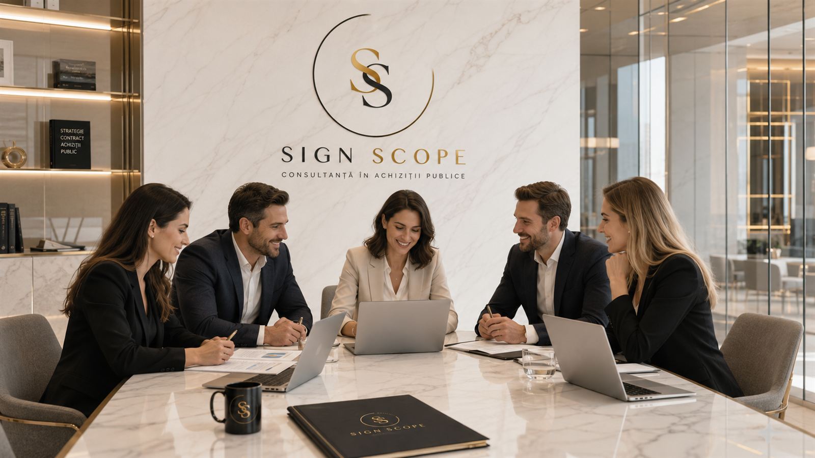 Echipa Sign Scope în sala de ședințe
